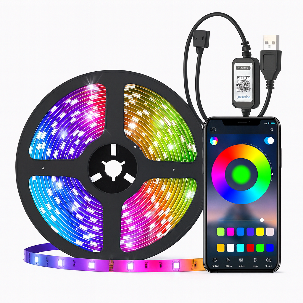 Fita LED RGB 5m KAP-5050P Kapbom – Controle via Bluetooth, USB 5V