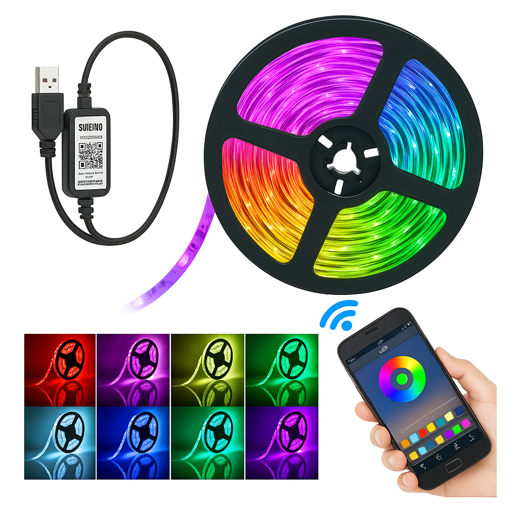 Fita LED RGB 5m KAP-5050P Kapbom – Controle via Bluetooth, USB 5V