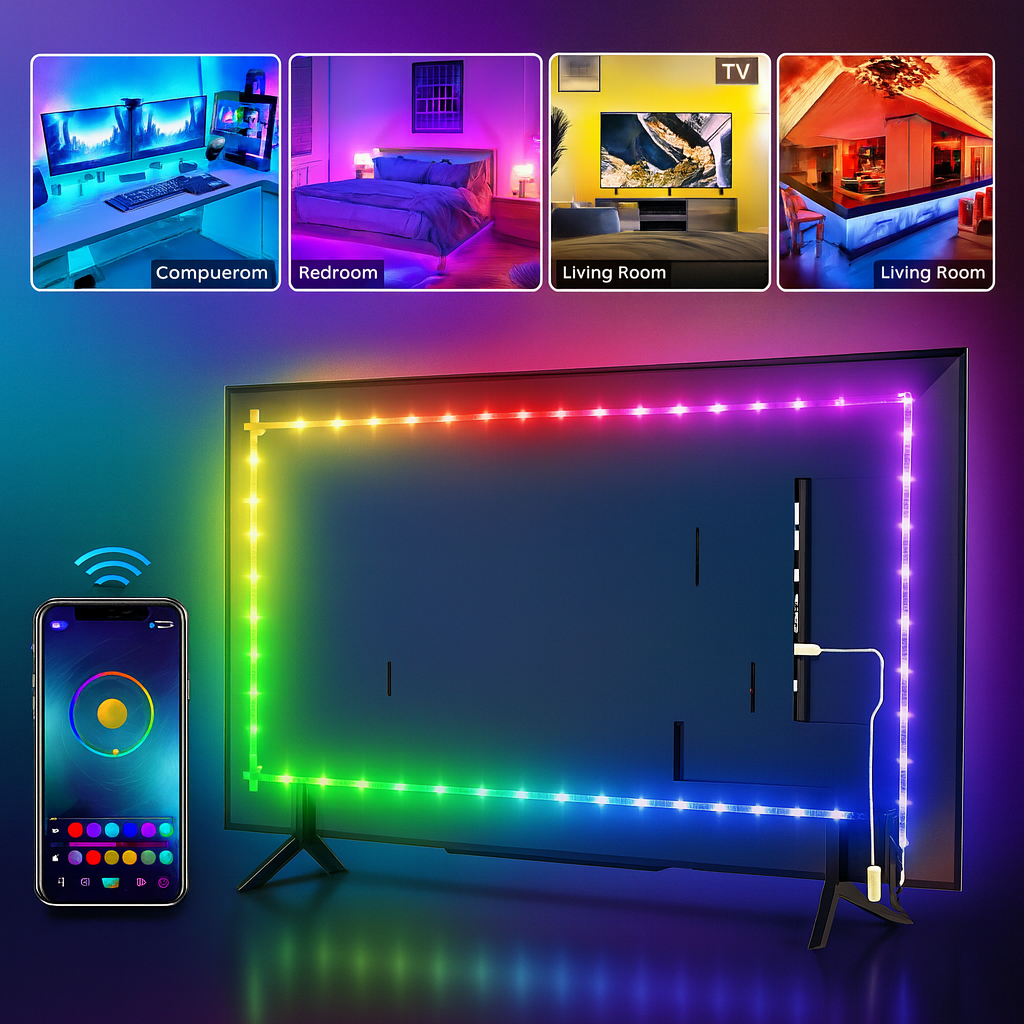 Fita LED RGB 5m KAP-5050P Kapbom – Controle via Bluetooth, USB 5V