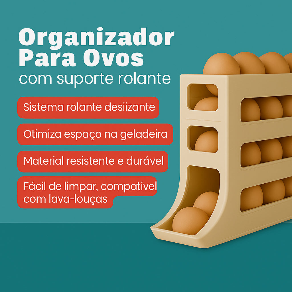 Organizador Para Ovos Com Suporte Rolante Cinza